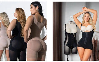 Mujeres usando faja colombiana de uso diario cómoda y moldeadora color beige y negro de Fajitex